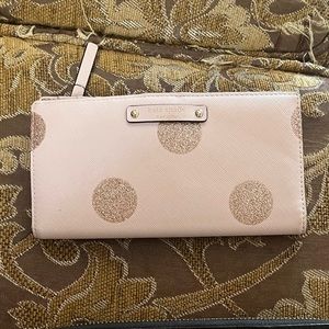 kate spade pink polka dot glitter fold wallet